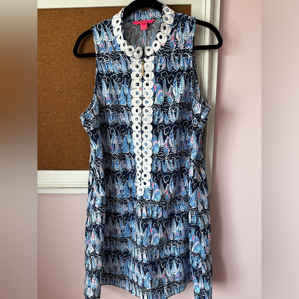 Lilly Pulitzer Jane Shift Low Tide Navy Sails and Stripes EUC Size 14
